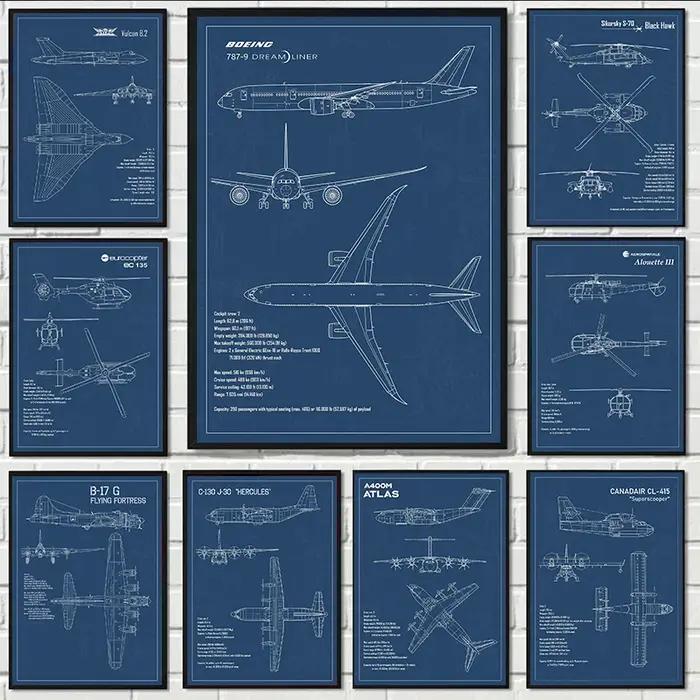 Affiche d'avion de l'armée de l'air, imprimés brevetés Airbus, plan d'aviation de chasse, peinture sur toile, images d'art murales, décoration de maison