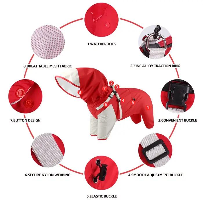 Imperméable pour chien, Poncho de pluie imperméable avec capuche, veste de pluie réglable hautement réfléchissante pour animaux de compagnie avec trou de laisse pour petit et moyen