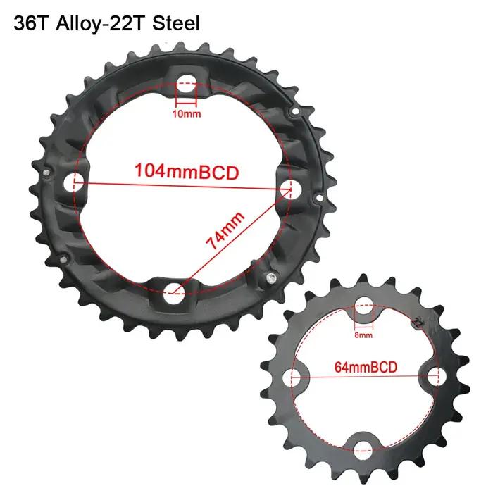 64BCD 104BCD vtt plateau de vélo Double roue à chaîne 22T 24T 26T 28T 36T 38T pignons VTT pédalier pièces de plaque