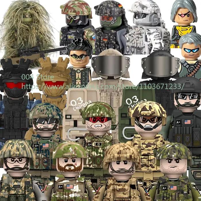 Figurines de forces spéciales militaires, blocs de construction, armes, tenue Ghillie, sniper, SWAT, Ghost, KSK, police, bandit, jouet pour garçon, cadeau F029