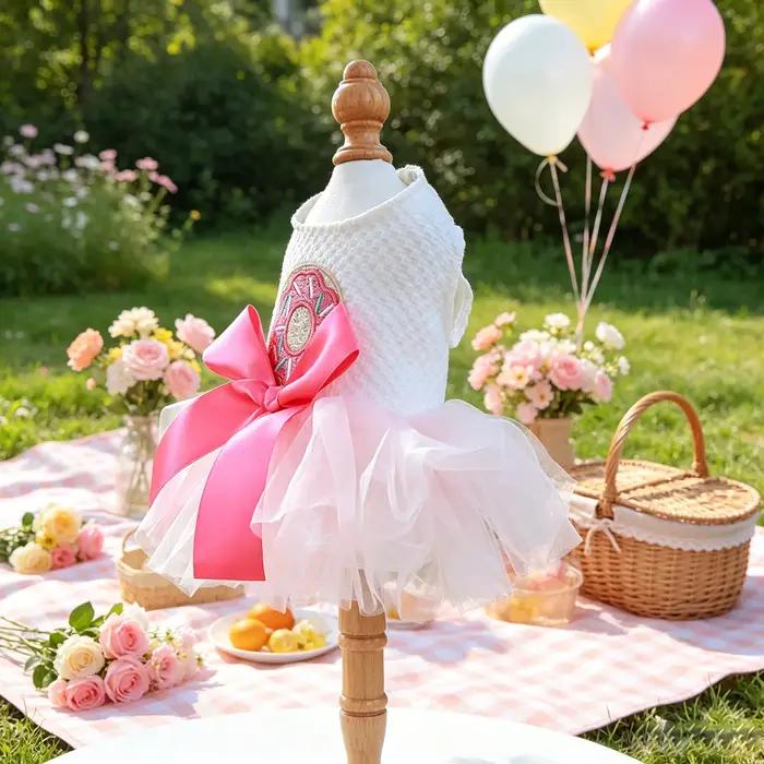 Robe tutu décoration motifs donuts tenue été petits chiens chats Teddy Bichon Pomeranian Yorkshire Maltese occasions spéciales sécurité inclus