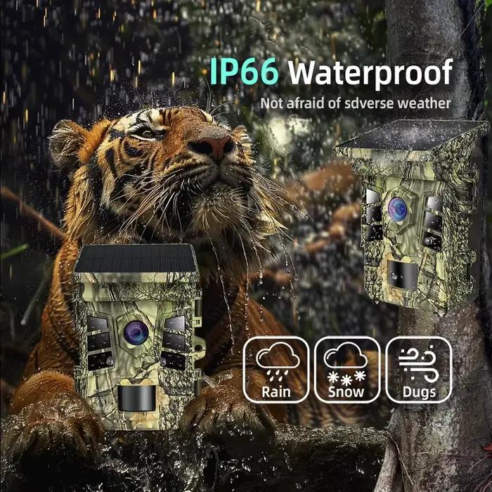 Caméra de chasse solaire SNGUSCAM 32MP avec détection de mouvement PIR pour surveillance de la faune et suivi en extérieur