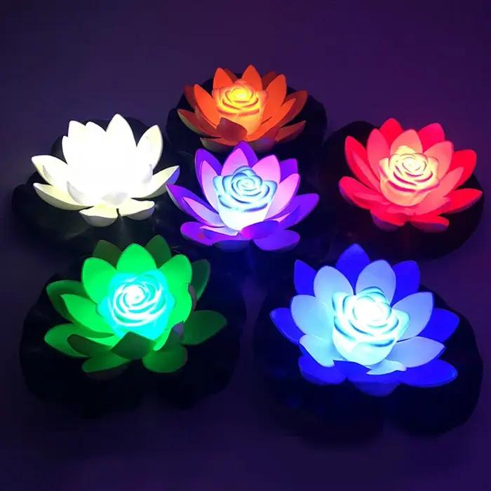 Lampe LED flottante étanche à piles, fleur de lys artificielle, lampe de nuit, sécuritaires, piscine