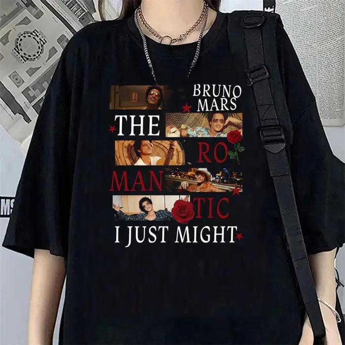 T-shirt graphique Bruno Mars The Romantic Tour décontracté en modal pour femmes et hommes occasions spéciales partis et événements