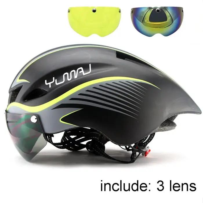 Nouveau 3 lentilles 290g Aero TT casque de vélo de route lunettes course cyclisme vélo sport sécurit