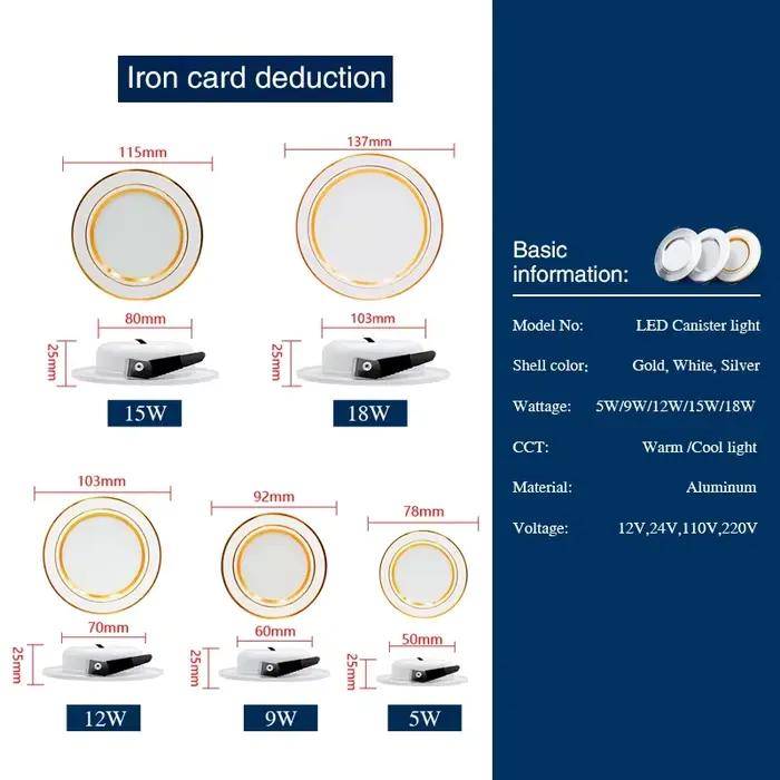 LED Downlight AC110V 220V Ultra-mince 5W 9W 12W 15W 18W DC12V 24V LED plafonnier encastré Downlights