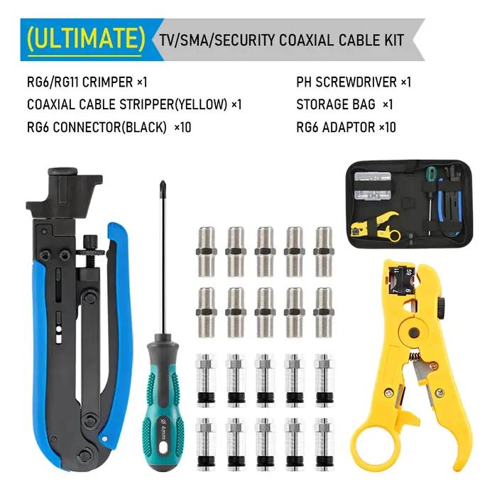 RG59 RG7 RG11 Kit d'outils de sertissage de dénudeur de fil ensemble de pinces à sertir de câble Coaxial avec connec