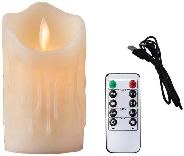 Lampe à bougie électrique sans flamme, Rechargeable par USB, cire de paraffine dégoulinée, mèche mob
