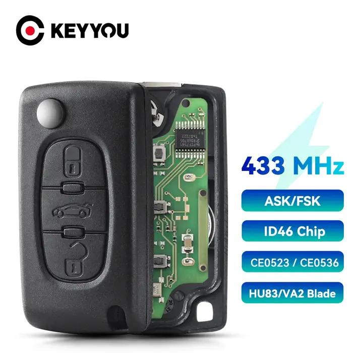 KEYYOU pour Peugeot Cle llave 207 307 407 pour CITROEN C1 C2 C3 C4 C5 Berlingo 433Mhz ID46 ASK FSK c