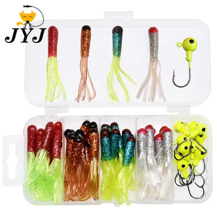 JYJ-Ensemble de leurres de pêche avec tube souple et hameçon à tête de gabarit, appâts en pton pour