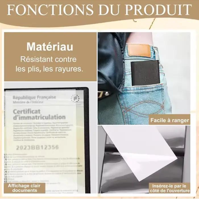 Lot de 1/2/3 pochettes noires pour cartes d'assurance, certificat d'enregistrement, étui de protection, portefeuille en plastique transparent pour documents