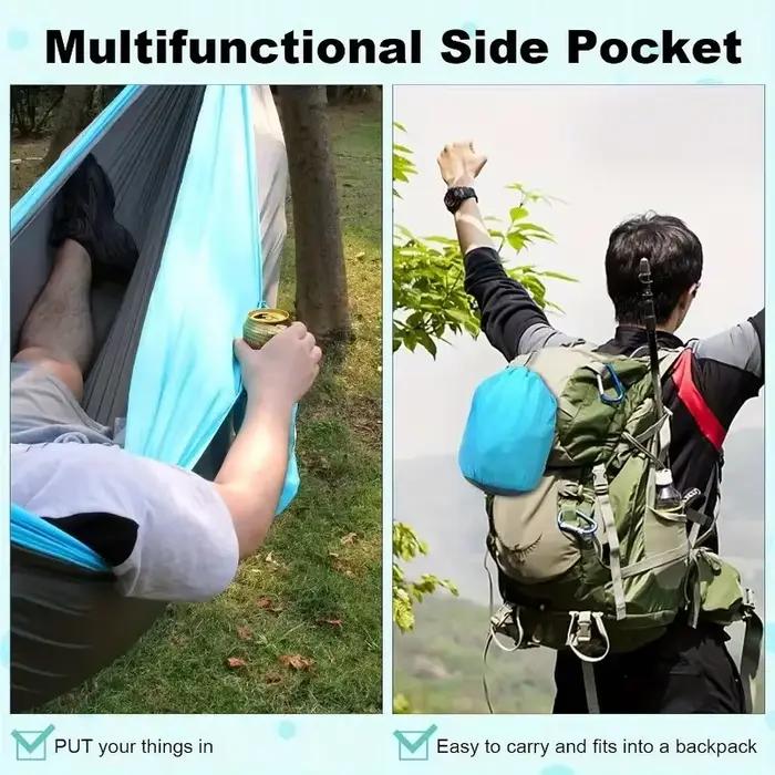 Hamac de Camping, accessoires de Camping, équipement pour l'extérieur et l'intérieur avec sangles d'arbre, hamacs légers en Nylon pour le tourisme et la randonnée