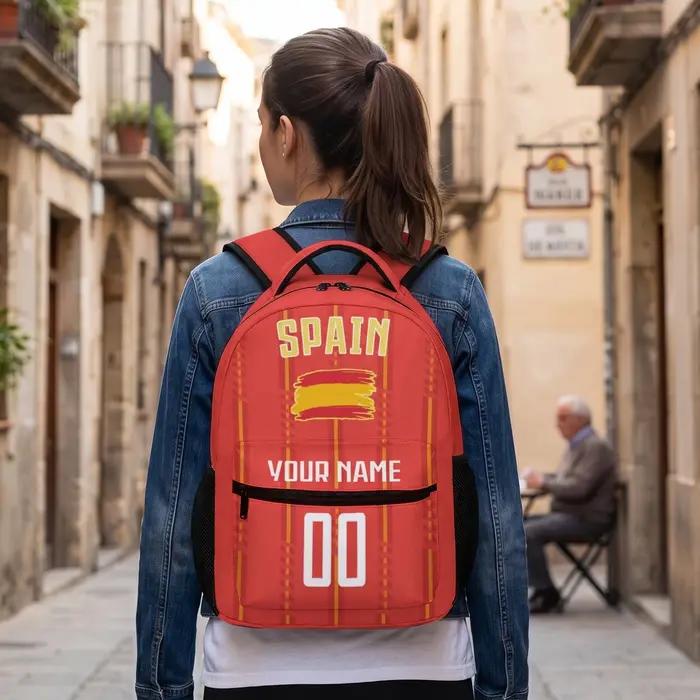 Sac à dos de football personnalisé Espagne, nom et numéro personnalisés, sac d'école pour enfants, sac à dos pour fans de football, cadeau de rentrée scolaire