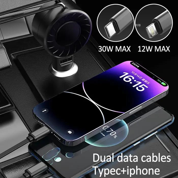 Chargeur de Voiture Rétractable 3 en 1, 100W, 50W Max, 2 Directions Rétractables et 1 Port USB, Peti