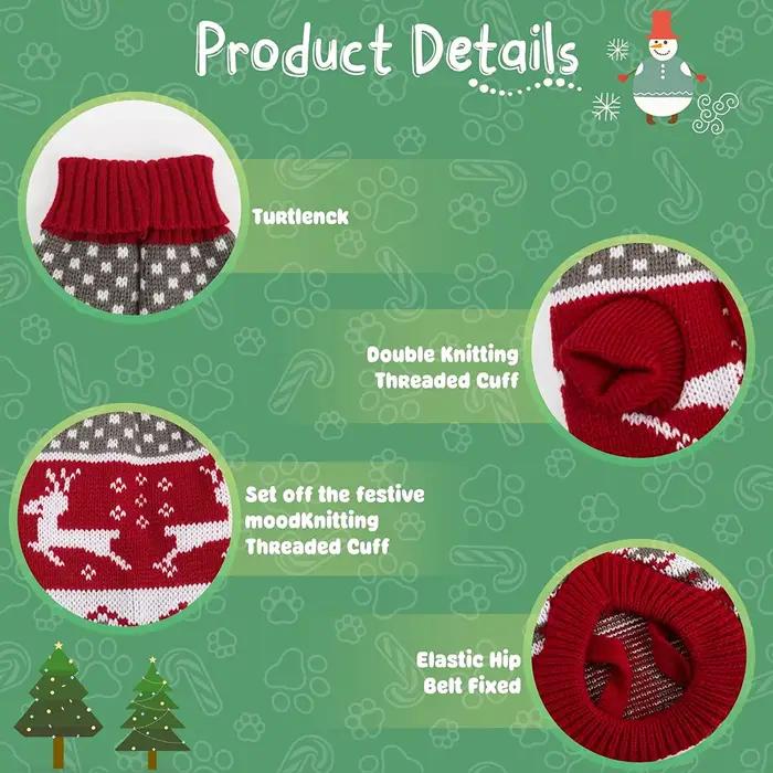 Pull de Noël en fibre pour chiens avec motifs rennes et flocons de neige pour animaux de compagnie, vêtements de vacances pour chiens de toutes tailles, pour Noël et fêtes
