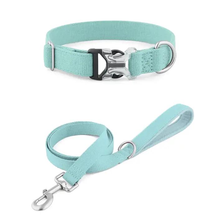 Ensemble collier et laisse pour chien Macaron, collier respirant en coton et lin pour animaux de com