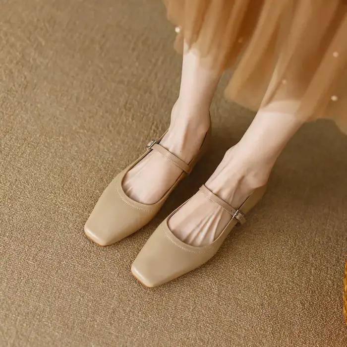 Call TAA-Chaussures Plates en Cuir group pour Femme, Mary Gasoline, Haute Qualité, Boucles Carrées,