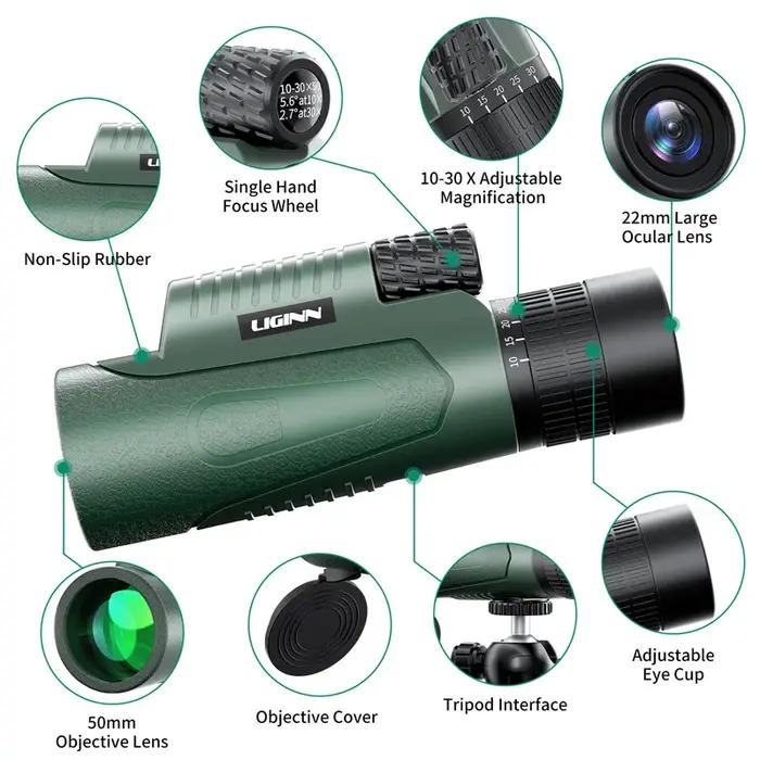 Télescope spotting scope 10-30x50 avec adaptateur smartphone et trépied pour chasse et astronomie