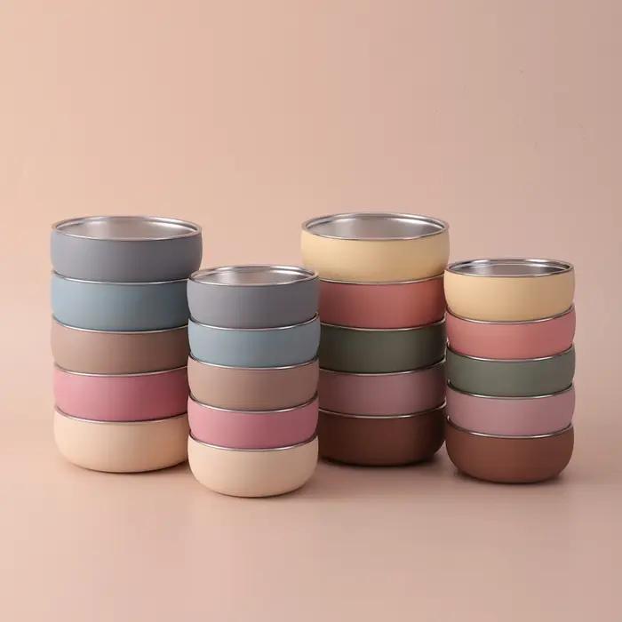 Couleur enfants 2 pièces bol en acier inoxydable ensemble de vaisselle pour l'alimentation du bébé d
