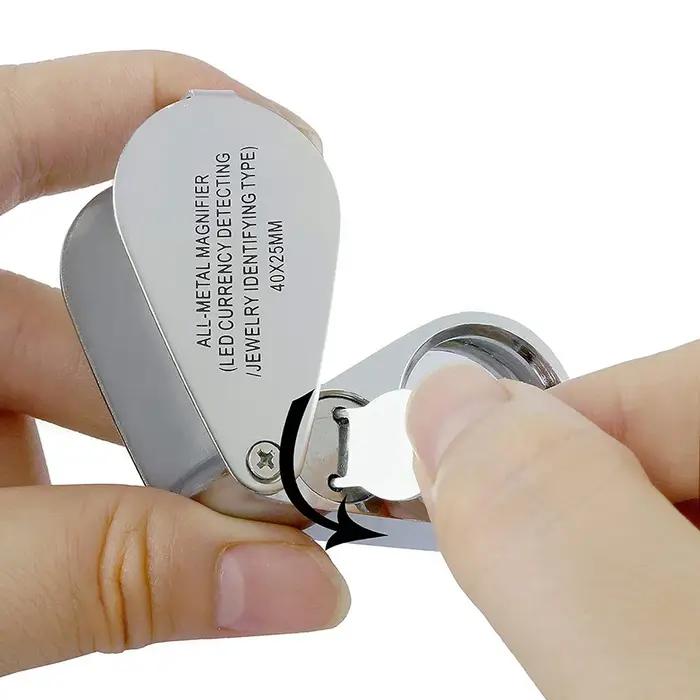 Loupe à lentille UV LED pour bijoutier éclairé 40X, avec Construction métallique et verre optique