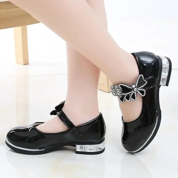 Chaussures en cuir pour filles, pour fête de mariage, chaussures de Performance pour enfants avec nœ