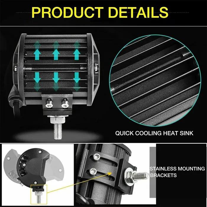 Projecteur de travail jaune pour voiture tout-terrain, barre lumineuse avec attelage de remorquage u