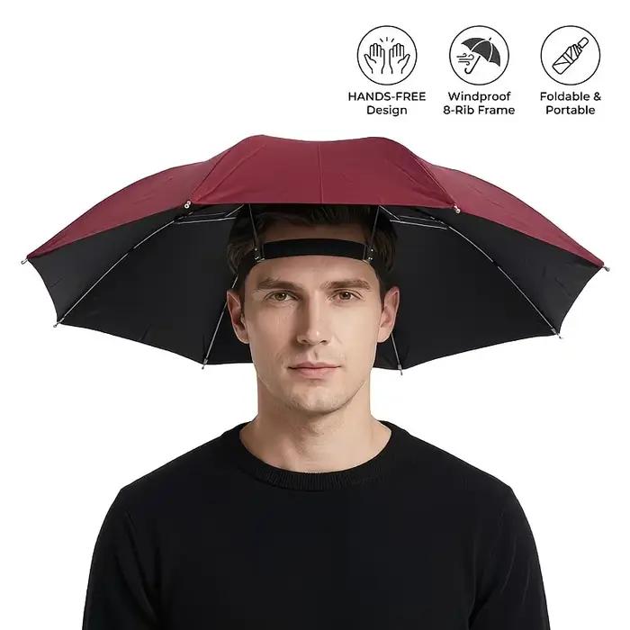 Parapluie de tête pliable anti-soleil et anti-pluie, chapeau pare-soleil imperméable et léger pour l