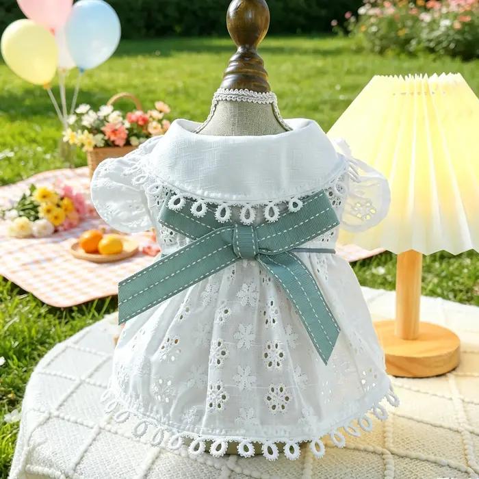 Robe blanche en dentelle avec nœud pour petits chiens et chats