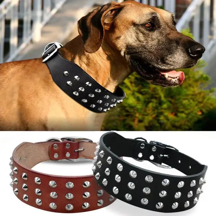 Collier de chien en cuir véritable pour grands chiens