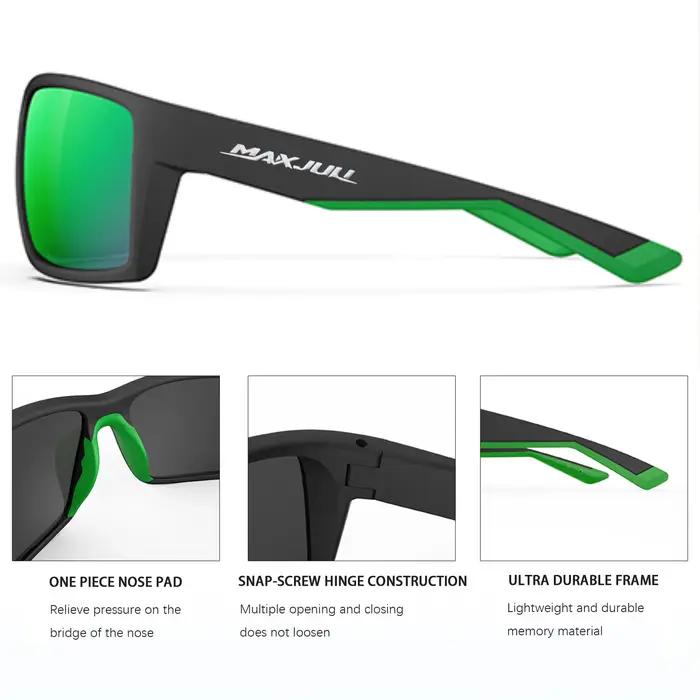 MAXJULI Lunettes de soleil polarisantes rectangulaires d'extérieur pour hommes et femmes, lunettes d