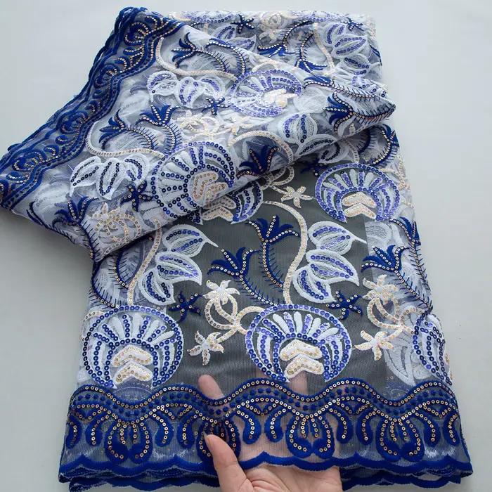 5 Yards de Tissu en Dentelle de Tulle Africain Soie Lactée