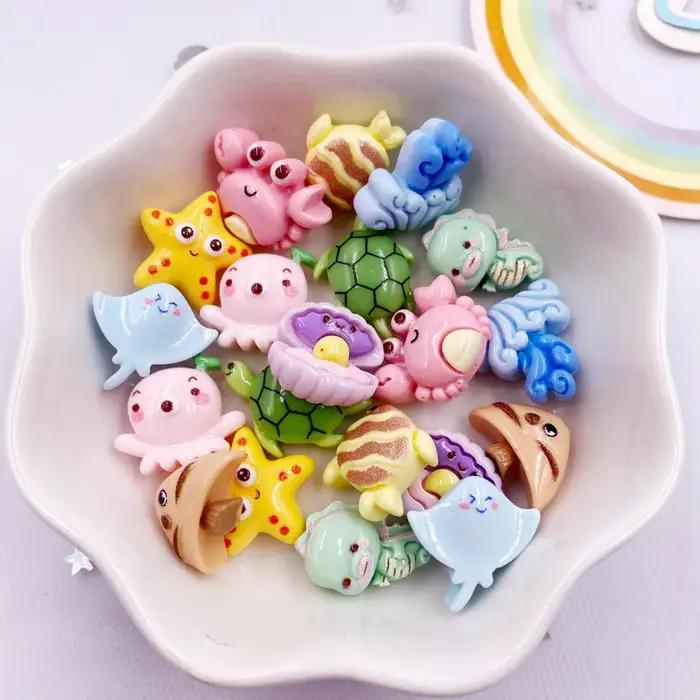 30 pièces résine colorée Mini tortues crabes poisson étoile de mer hippocampe algues organisme marin Figurine Flatback