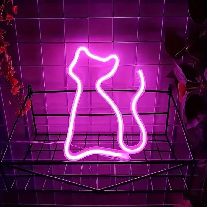 Néon LED chat, alimenté par USB/batterie, cadeau d'anniversaire pour garçons et filles, chambre à co
