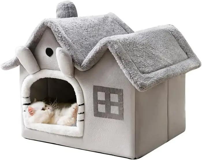Niche d'intérieur à double toit pour chien et chat