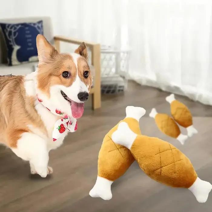 Jouet en peluche en forme de jambe de poulet grinçant pour chiens et chats de toutes tailles pour des heures de jeu sécuritaire et amusant