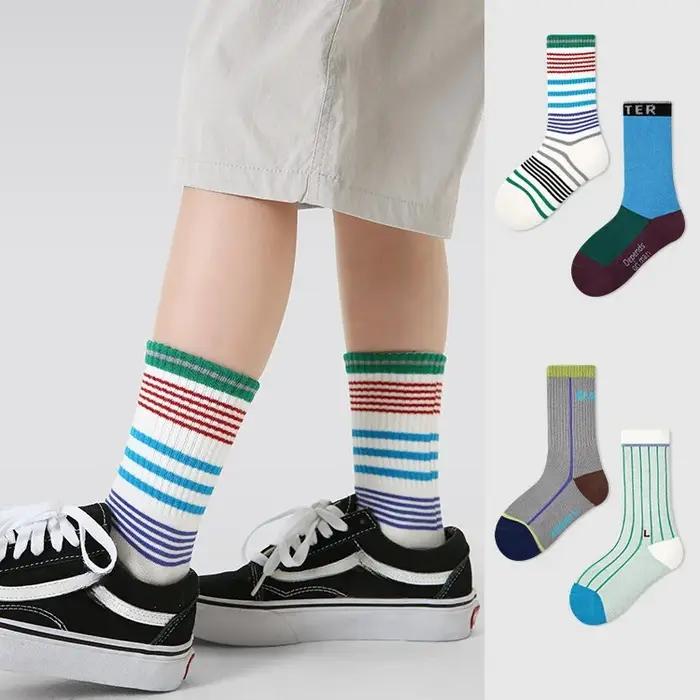 Chaussettes de dehors à Rayures en Coton pour Enfant, Garçon et Fille, 4 Paires, 3-12T, Nouvelle Col