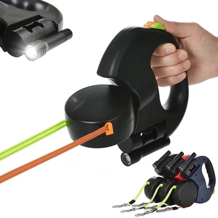 Laisse Double rétractable pour petits chiens, 3M, réfléchissante, pivotante à 360 degrés, sans enchevêtrement, pour animaux de compagnie, avec lumières LED
