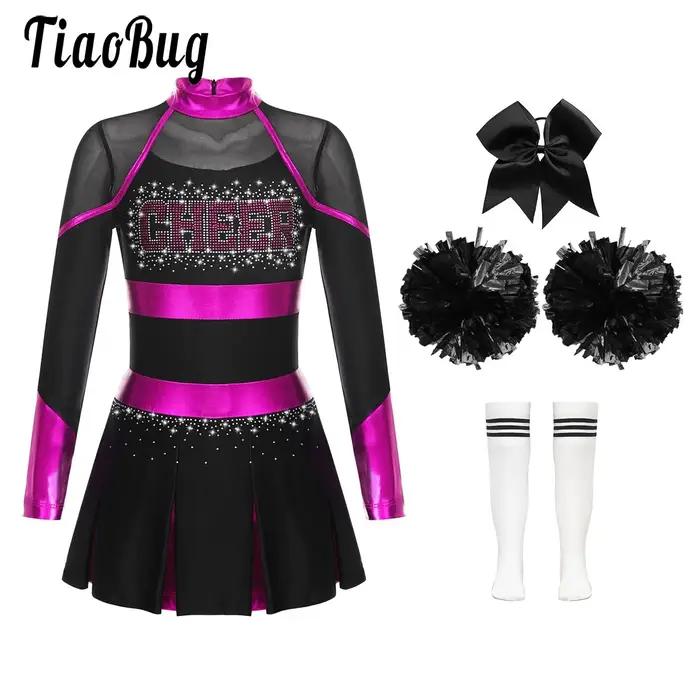Costume de Cheer Leader pour filles, uniforme de pom-pom girl d'Halloween, tenue d'écolière, robe à