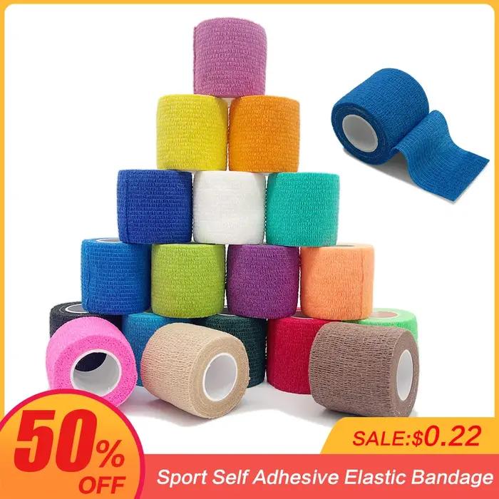 Bande élastique auto-adhésive colorée pour Sport, 4.8m, bande élastique pour genouillères, coussinet