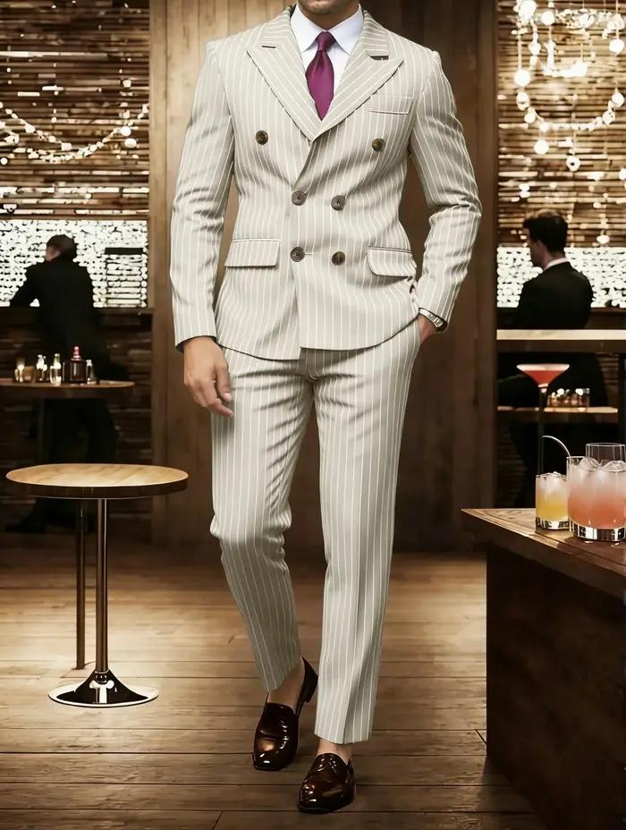 Costumes formels pour hommes en polyester à rayures pour mariages et événements spéciaux