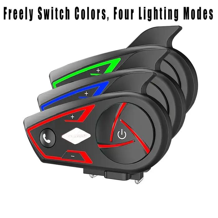 Casque Interphone Bluetooth S3 1000M, Étanche, Moto, Lumière Ambiante RGB