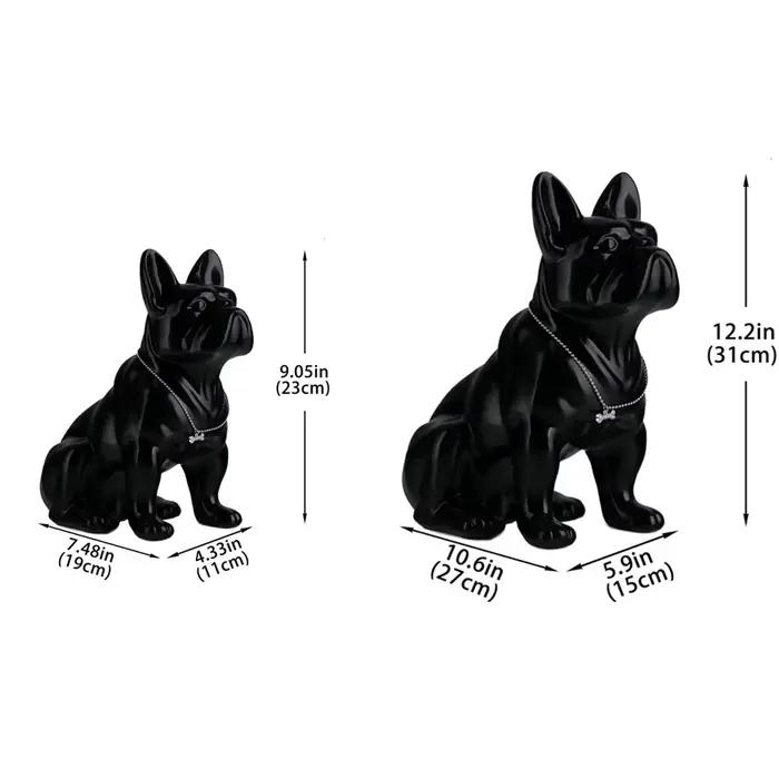 Statue de bouledogue français assis en résine avec collier en métal pour décoration de maison intérieure salon cuisine occasions spéciales
