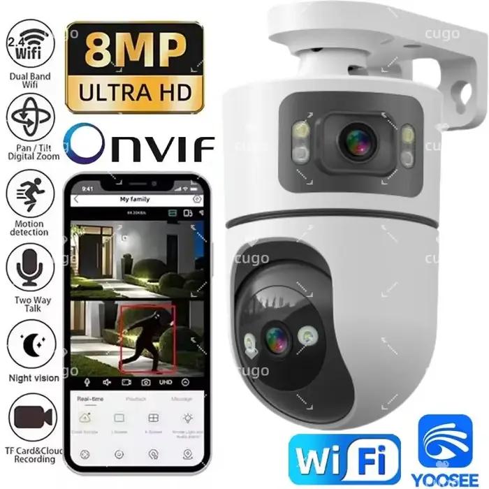 Caméra IP WiFi 8MP double objectif avec support réglable - Surveillance sécurité zoom 10X ONVIF baby monitor