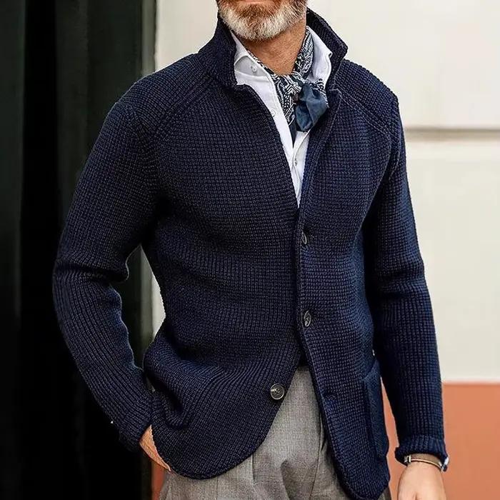 Manteau en laine pour hommes décontracté col roulé polyester coton tricoté pour automne hiver affaires tenue professionnelle élégance confort