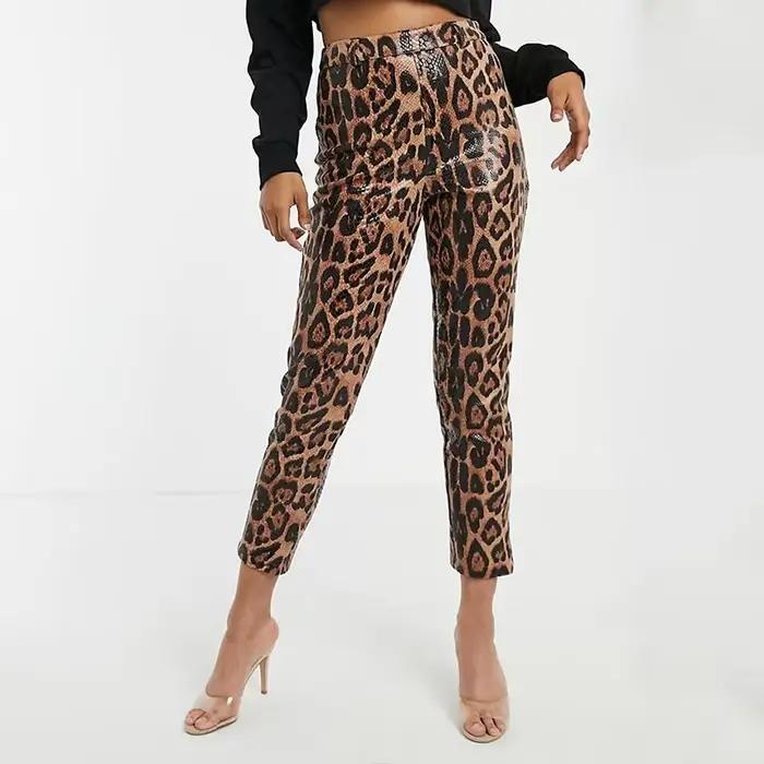 Leggings en similicuir PU imprimé léopard pour femmes