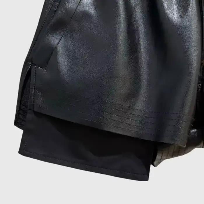 HKSH été nouvelles femmes Style foncé Shorts en cuir PU cordon taille élastique mode Punk Streetwear
