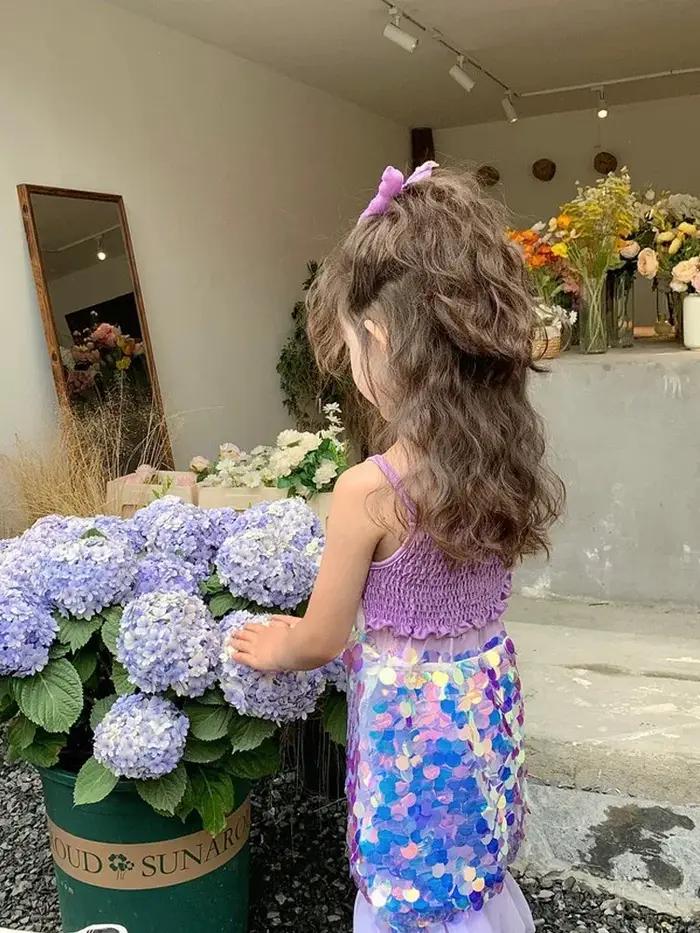 Ensemble de vêtements de petite sirène pour enfants, tenue de vacances en émail, vêtements à paillettes pour enfants, vêtements à la mode pour bébés filles, écharpe de coquille brodée, 2 pièces