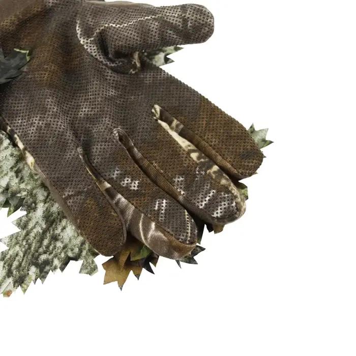 Gants de chasse camouflage 3D feuilles antidérapants avec points silicone pour pêche