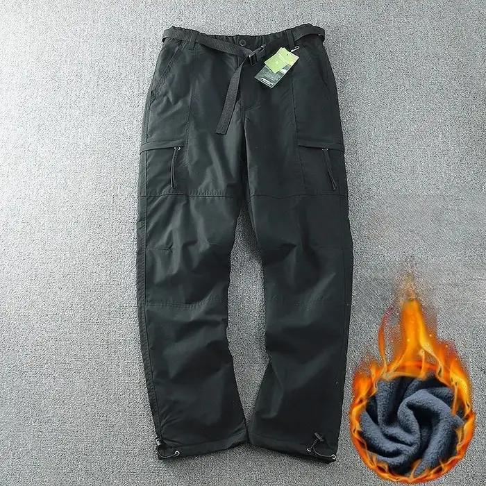 Pantalon cargo épais imperméable polaire hiver extérieur multi-poches ample droit homme femme