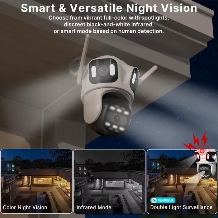 Caméra PTZ IP extérieure 3 objectifs écran triple WiFi suivi automatique CCTV iCsee